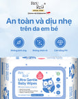 Khăn Ướt Dịu Nhẹ Em Bé BZU BZU Ultra Gentle Fragrance Free Baby Wet Wipes, 80 tờ