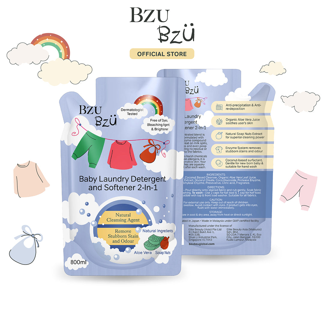 Nước Giặt Xả Quần Áo Em Bé BZU BZU Baby Laundry Detergent & Softener 2-in-1, 800ml