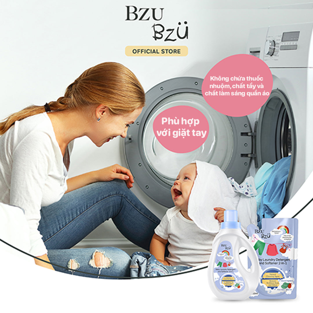 Nước Giặt Xả Quần Áo Em Bé BZU BZU Baby Laundry Detergent & Softener 2-in-1, 800ml