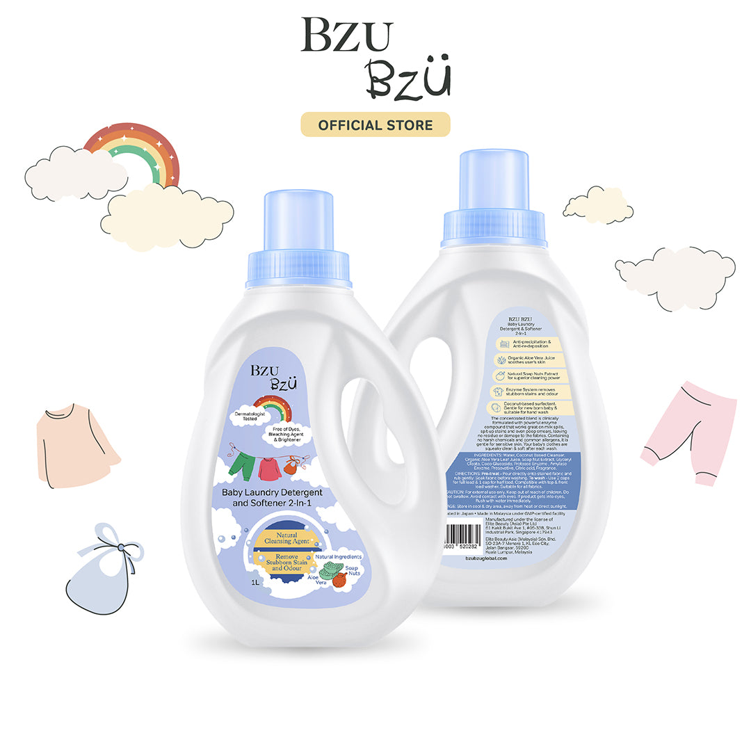 Nước Giặt Xả Quần Áo Em Bé BZU BZU Baby Laundry Detergent & Softener 2-in-1, 1L