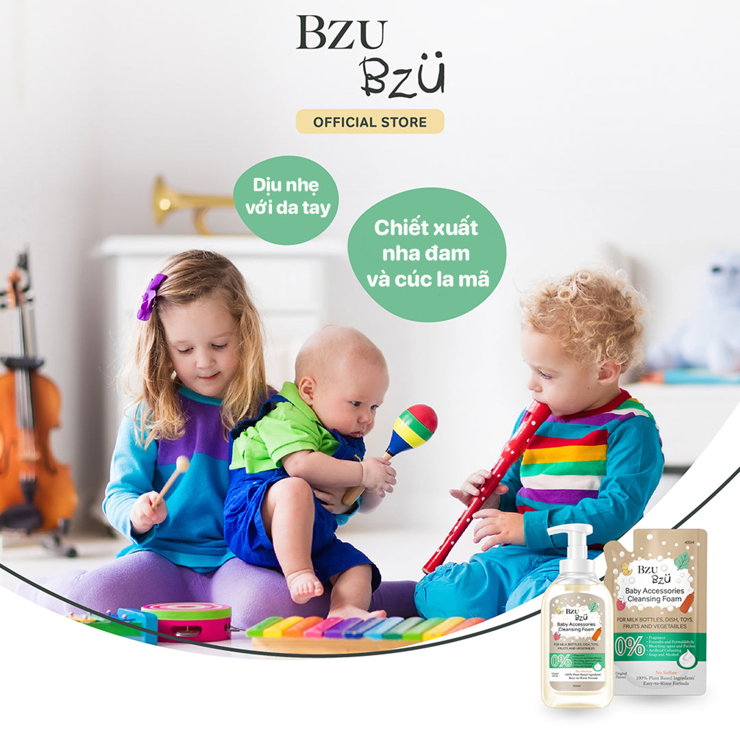 Nước Rửa Đồ Dùng Cho Bé (Tạo bọt - Không mùi) BZU BZU Baby Accessories Cleansing Foam, 400ml