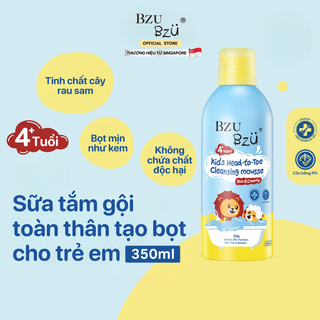 Sữa tắm gội toàn thân trẻ em tạo bọt BZU BZU Kids Head To Toe Cleansing Mousse 350ml