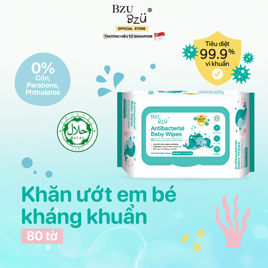 Khăn Ướt Diệt Khuẩn Cho Bé BZU BZU Baby Wipes, 80 tờ