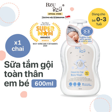 Sữa Tắm Gội Toàn Thân Cho Bé BZU BZU Head to Toe Baby Wash, 600ml