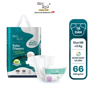 Tã dán dành cho bé sơ sinh BZUBZU VelvetBreeze - Chống tràn 14H - Khô thoáng - Size dưới 5Kg - 14Kg