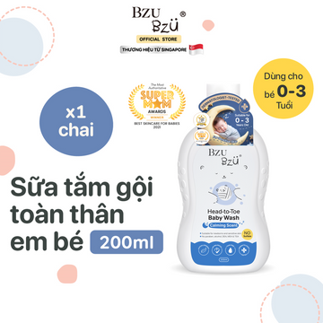 Sữa Tắm Gội Toàn Thân Cho Bé BZU BZU Head to Toe Baby Wash, 200ml