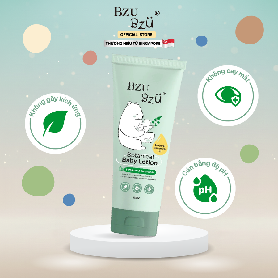 Kem Dưỡng Ẩm Cho Bé từ Tinh dầu thiên nhiên BZU BZU Botanical Baby Lotion 200ml
