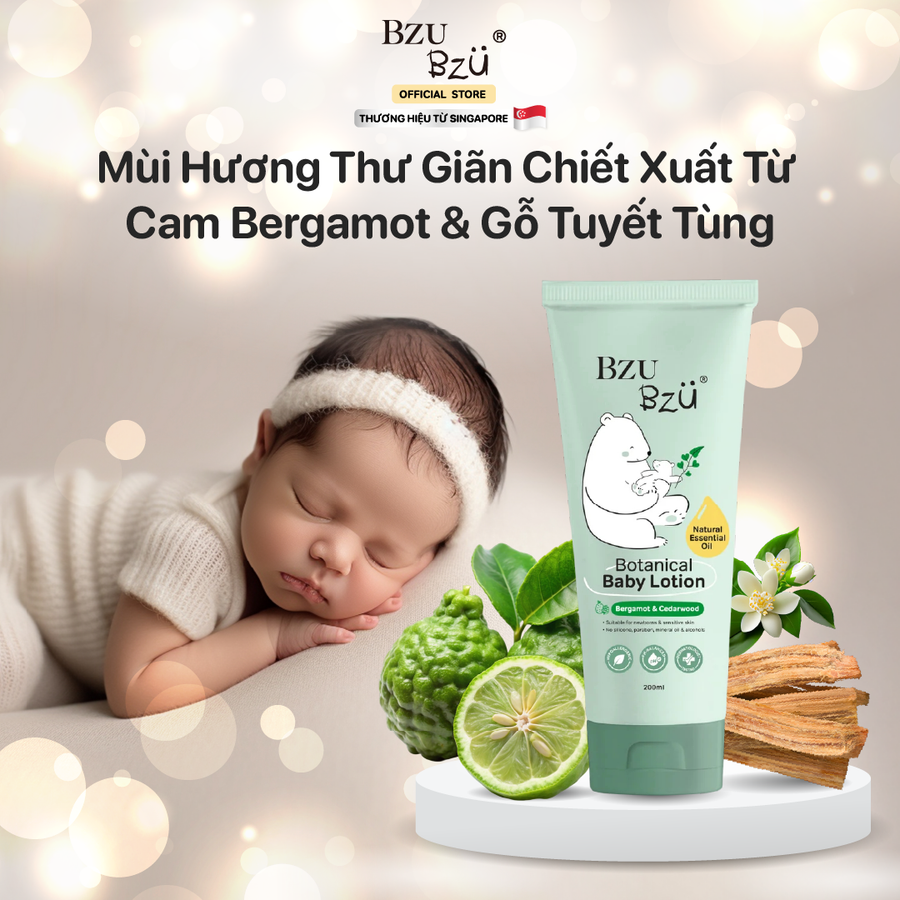 Kem Dưỡng Ẩm Cho Bé từ Tinh dầu thiên nhiên BZU BZU Botanical Baby Lotion 200ml