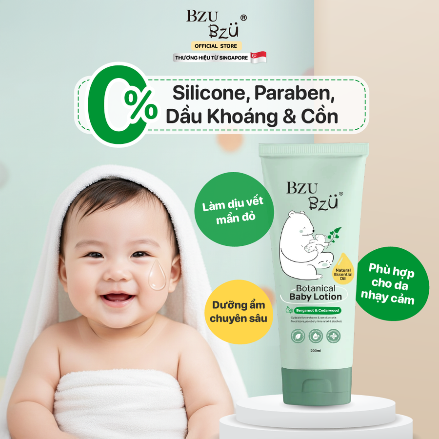 Kem Dưỡng Ẩm Cho Bé từ Tinh dầu thiên nhiên BZU BZU Botanical Baby Lotion 200ml