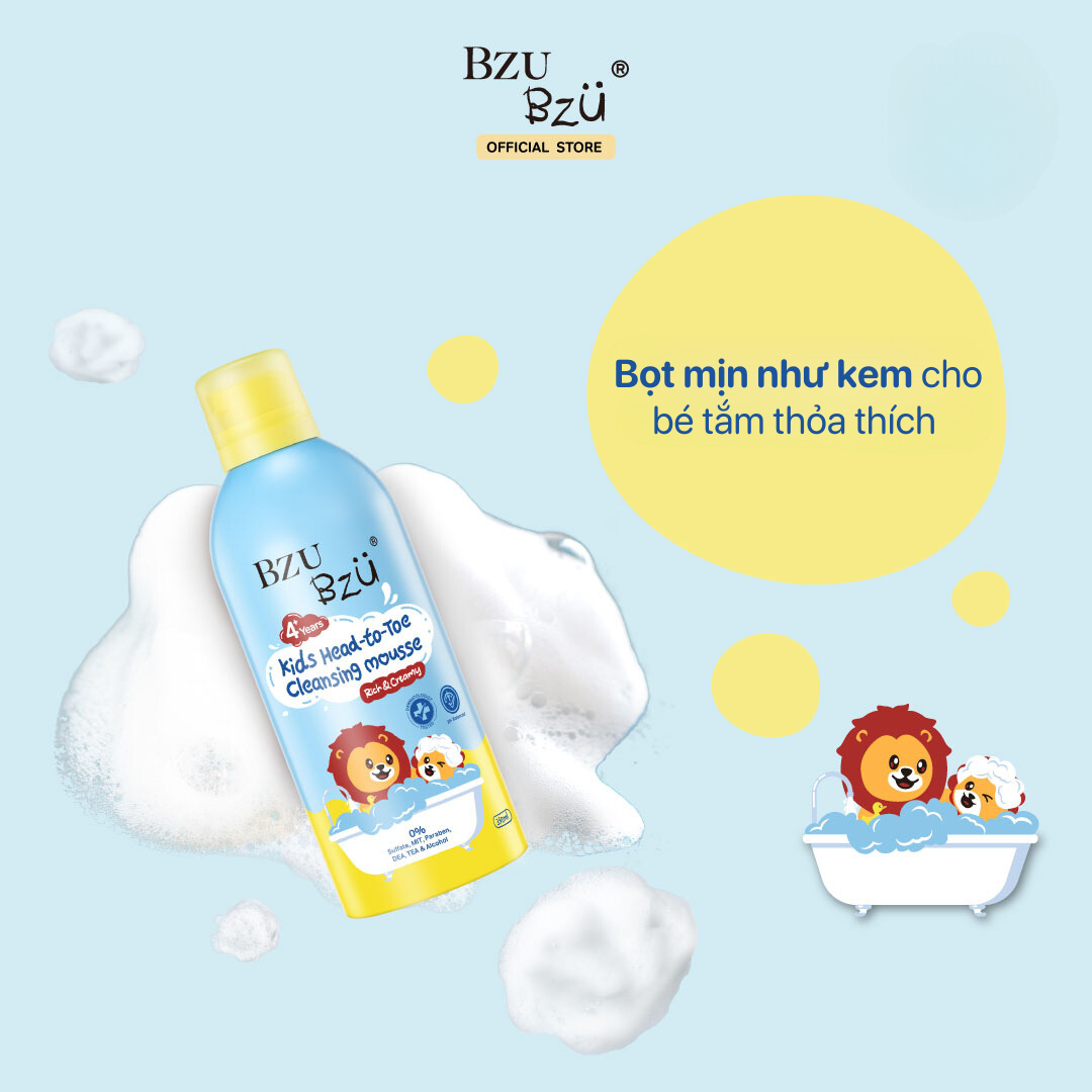 Sữa tắm gội toàn thân trẻ em tạo bọt BZU BZU Kids Head To Toe Cleansing Mousse 350ml