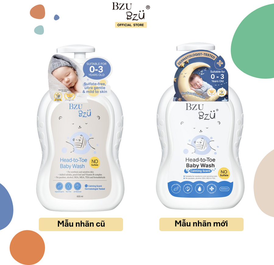 Sữa Tắm Gội Toàn Thân Cho Bé BZU BZU Head to Toe Baby Wash 600ml (Hương thư giãn)