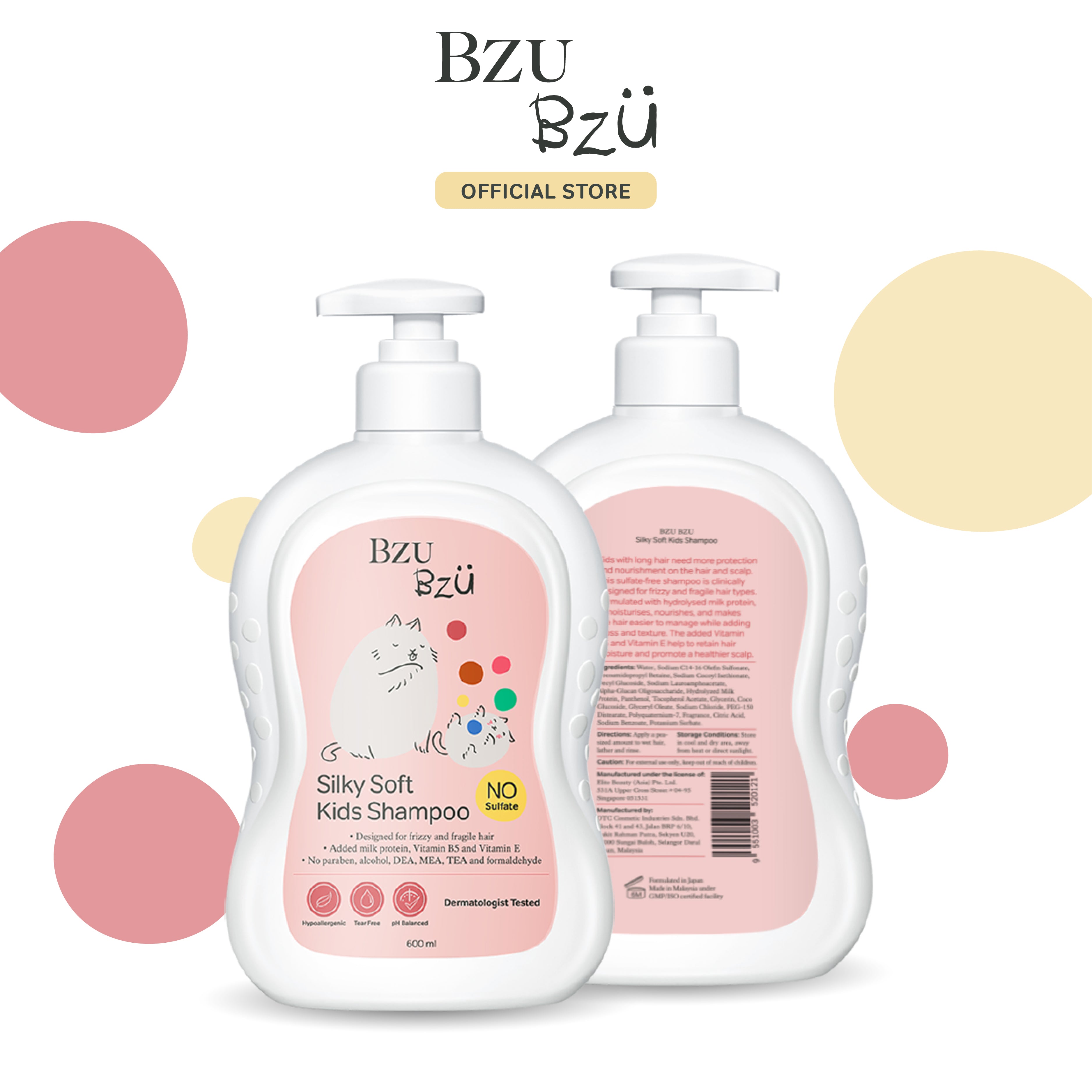 Dầu Gội Trẻ Em Dưỡng Tóc Mềm Mượt BZU BZU Silky Soft Kids Shampoo, 600ml