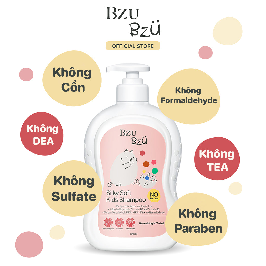 Dầu Gội Trẻ Em Dưỡng Tóc Mềm Mượt BZU BZU Silky Soft Kids Shampoo, 600ml