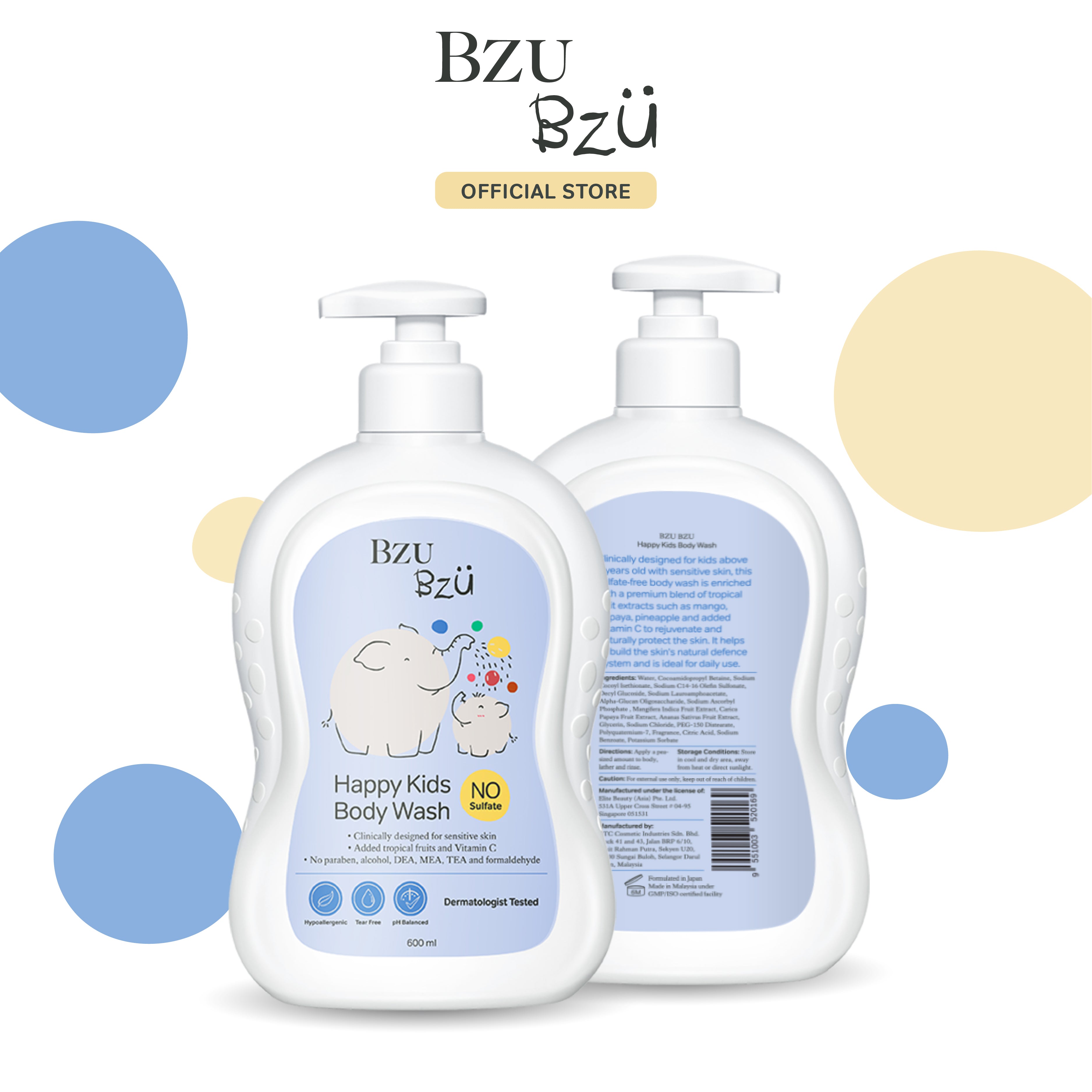 Sữa Tắm Trẻ Em BZU BZU Happy Kids Body Wash, 600ml