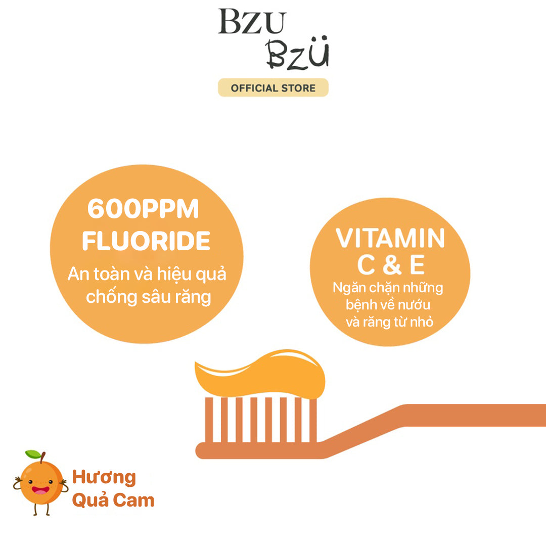 Kem Đánh Răng Trẻ Em Hương Cam BZU BZU Kids Toothpaste Orange Flavour (50g)
