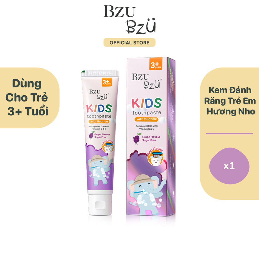 Kem Đánh Trẻ Em Hương Nho BZU BZU Kids Toothpaste Grape Flavour (50g)