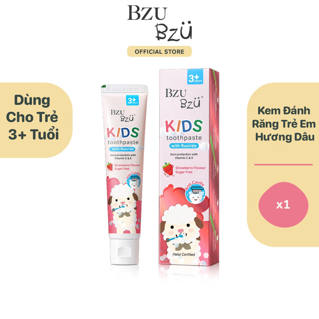 Kem Đánh Răng Trẻ Em Vị Dâu BZU BZU Kids Toothpaste Strawberry Flavour (50g)