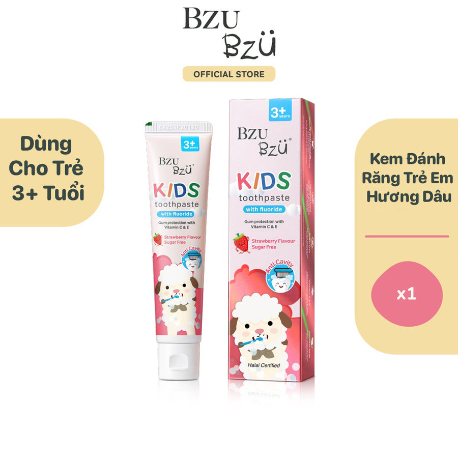 Kem Đánh Răng Trẻ Em Vị Dâu BZU BZU Kids Toothpaste Strawberry Flavour (50g)