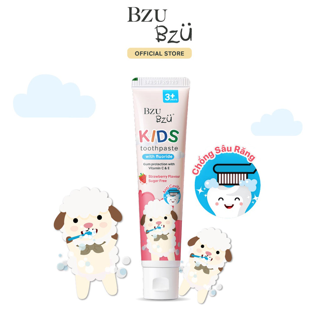 Kem Đánh Răng Trẻ Em Vị Dâu BZU BZU Kids Toothpaste Strawberry Flavour (50g)