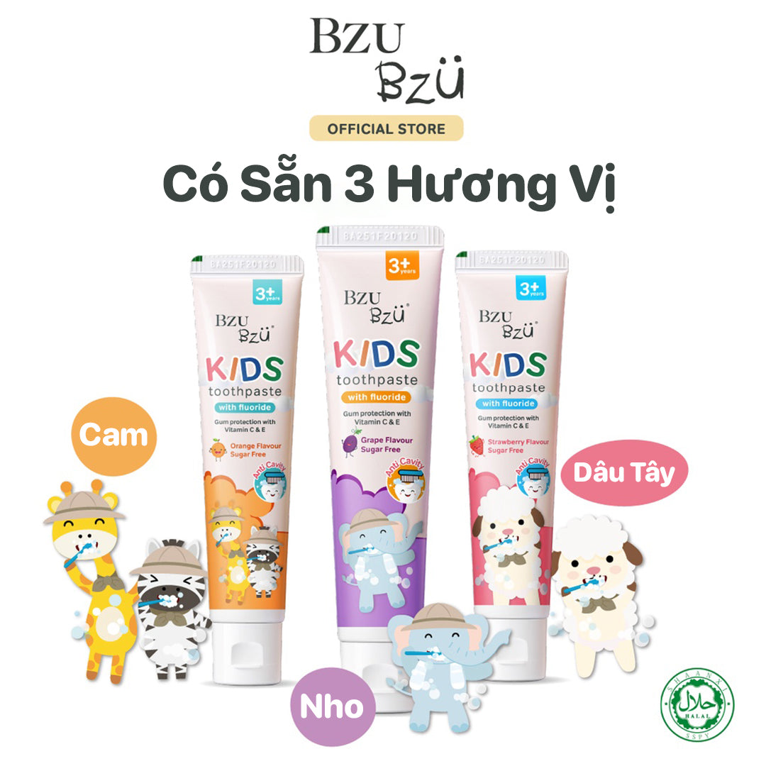 Kem Đánh Răng Trẻ Em Vị Dâu BZU BZU Kids Toothpaste Strawberry Flavour (50g)