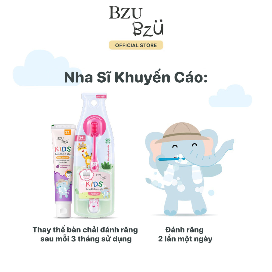 Bàn Chải Đánh Răng Trẻ Em BZU BZU Ultra Soft Kids Toothbrush (Màu Hồng)