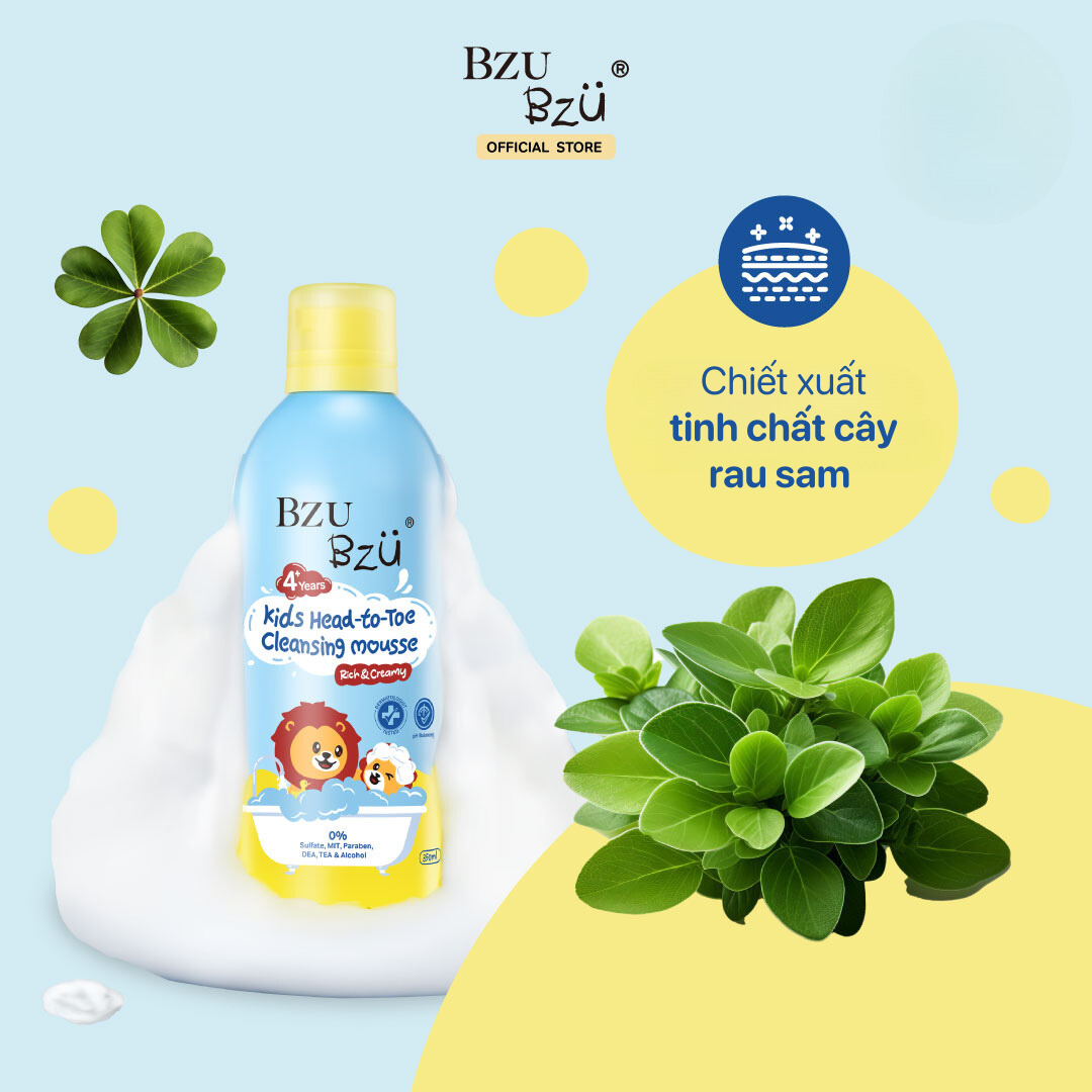Sữa tắm gội toàn thân trẻ em tạo bọt BZU BZU Kids Head To Toe Cleansing Mousse 350ml