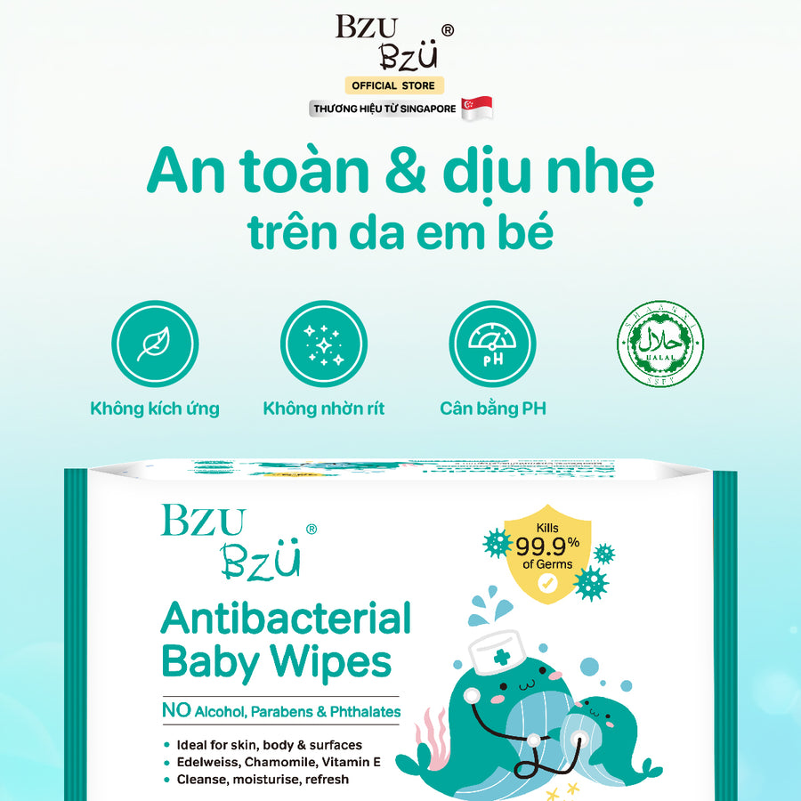 Khăn Ướt Diệt Khuẩn Cho Em Bé BZU BZU Baby Wipes, 30 tờ