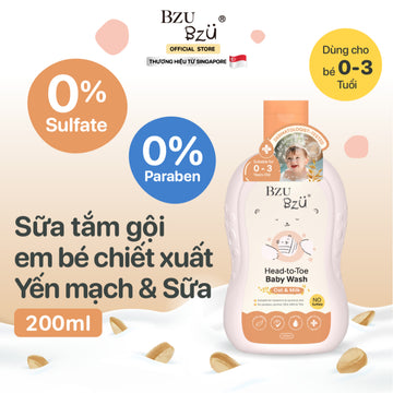 Sữa Tắm Gội Toàn Thân Cho Bé Hương Yến Mạch Sữa BZU BZU Head to Toe Oat & Milk, 200ml