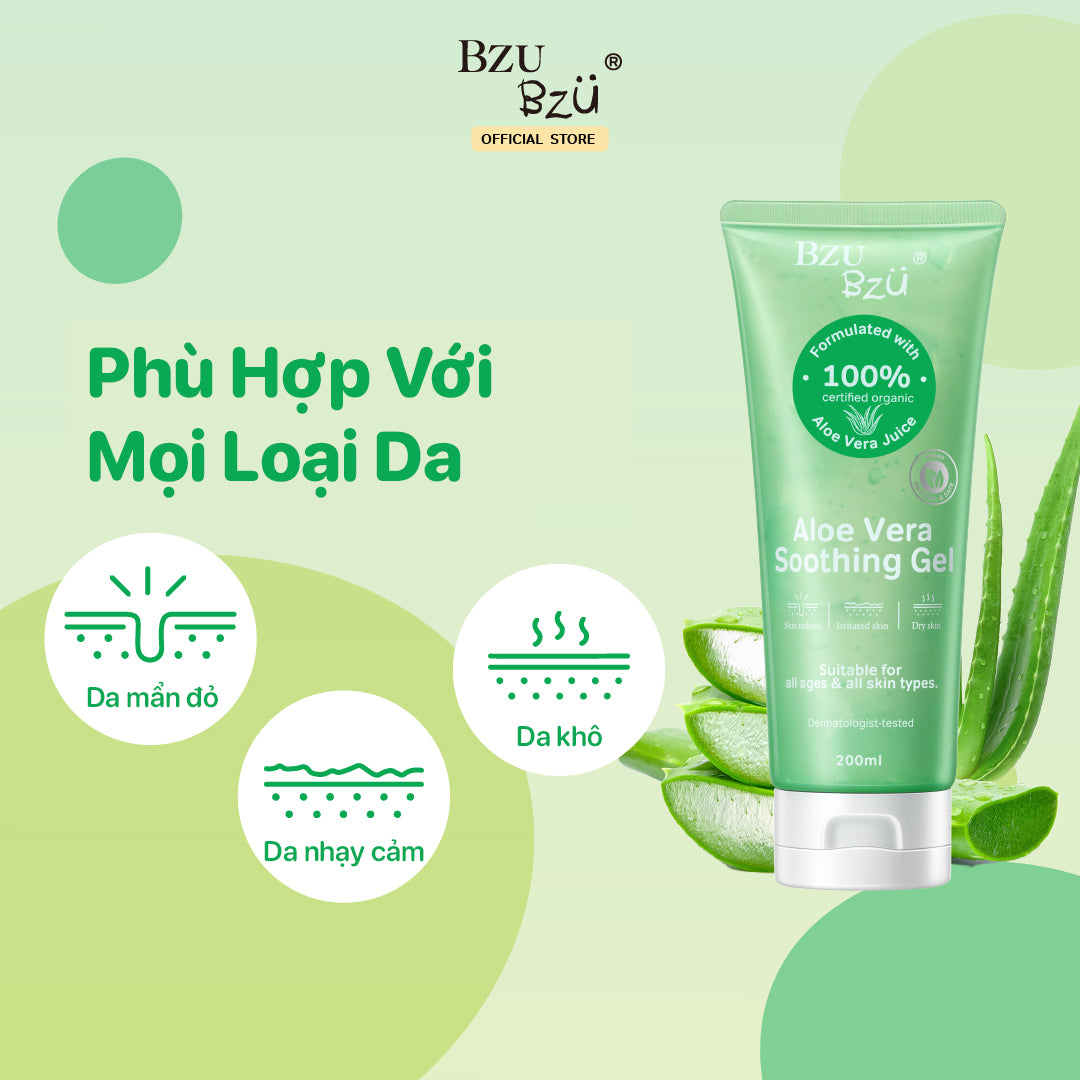 Gel Dưỡng Da Chiết Xuất Lô Hội (Nha Đam) Bzu Bzu Aloe Vera Gel 200ML