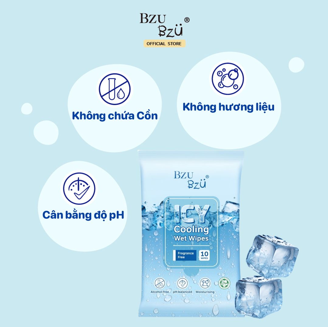 Khăn ướt mát lạnh BZU BZU ICY Cooling Wet Wipes 10 tờ