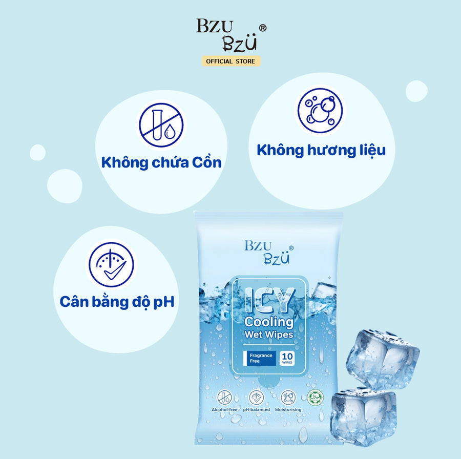 Khăn ướt mát lạnh BZU BZU ICY Cooling Wet Wipes 10 tờ