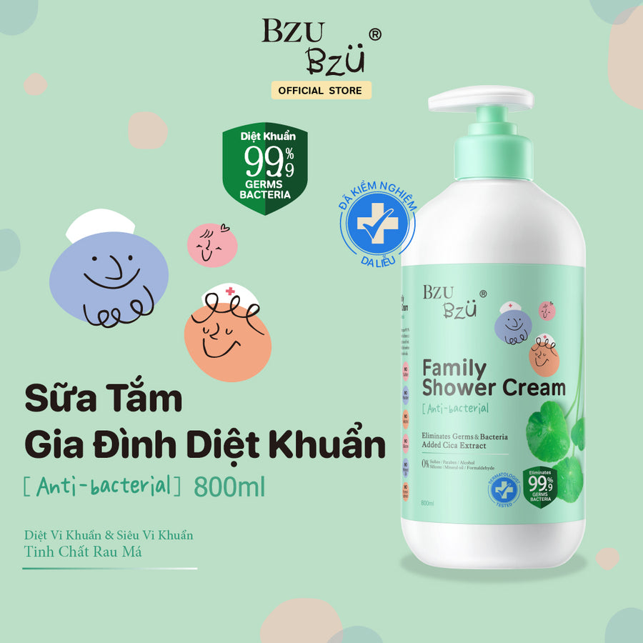 Sữa Tắm Gia Đình  Bzu Bzu Family Shower Cream Anti-Bacterial 800ML