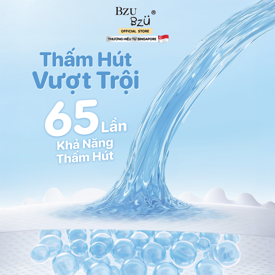 Tã dán dành cho bé sơ sinh BZUBZU VelvetBreeze - Chống tràn 14H - Khô thoáng - Size dưới 5Kg - 14Kg