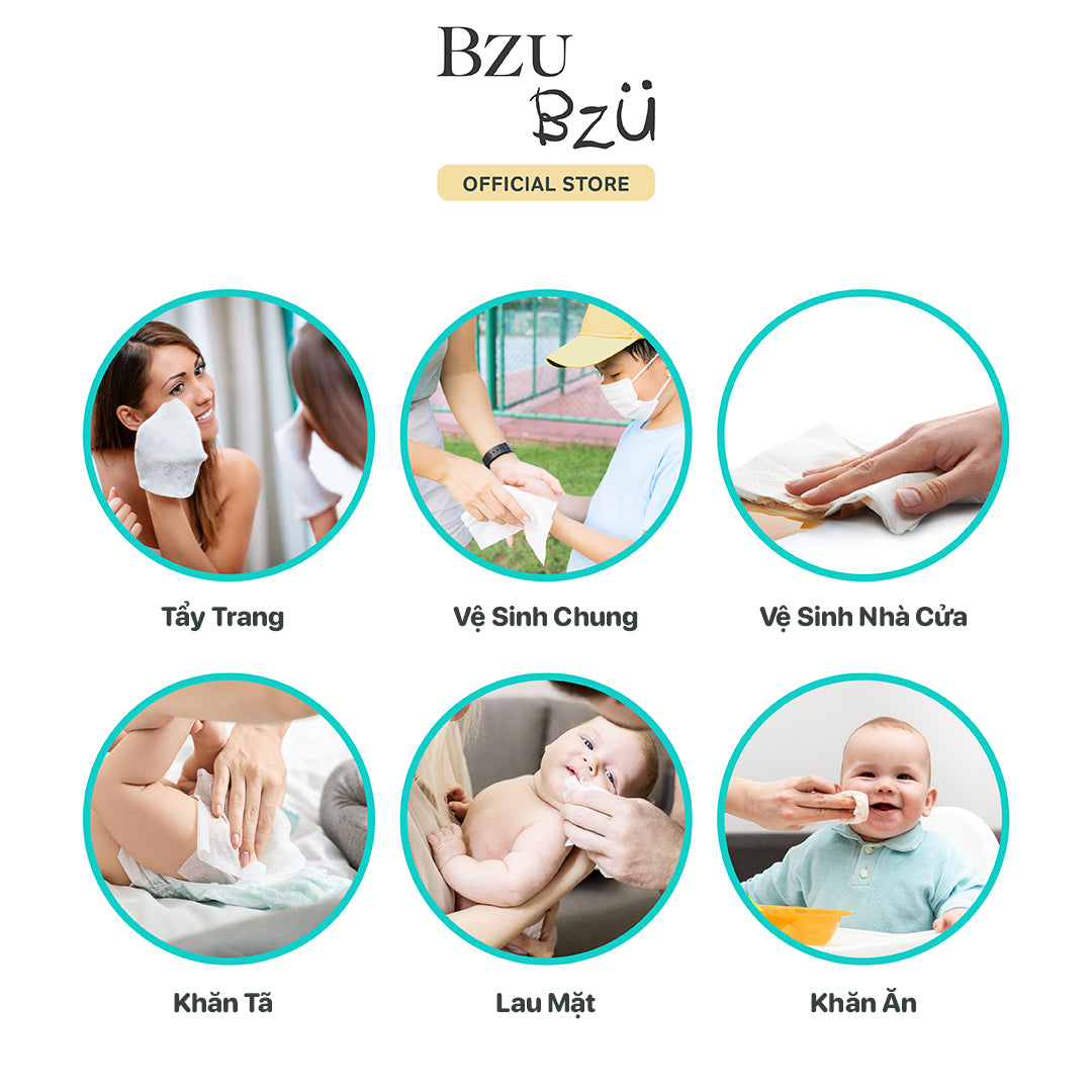 Combo Khăn khô đa năng BZU BZU Cotton Towel Value Pack (2 gói = 160 tờ)