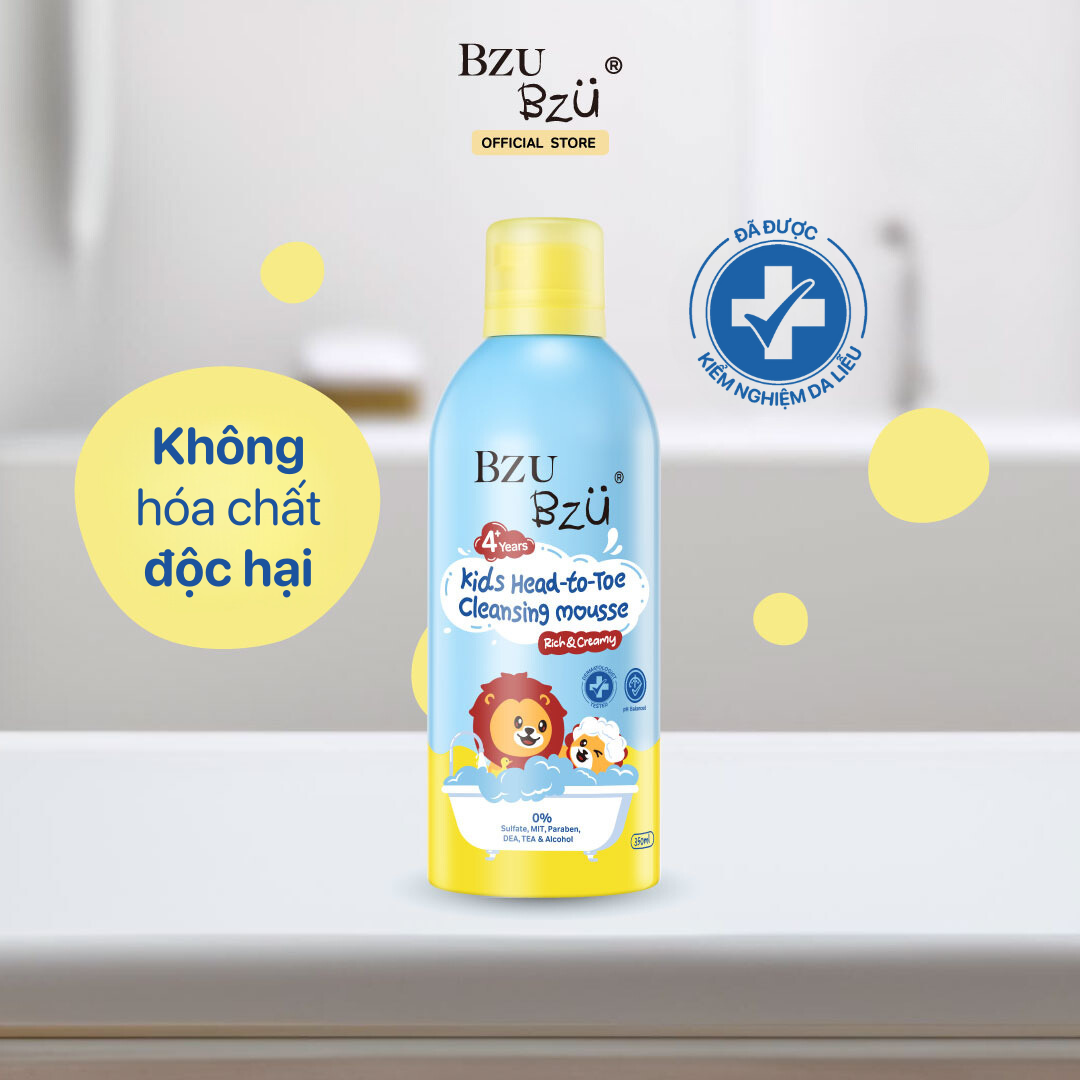 Sữa tắm gội toàn thân trẻ em tạo bọt BZU BZU Kids Head To Toe Cleansing Mousse 350ml