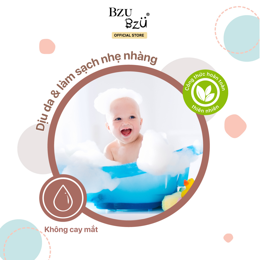 Sữa tắm gội toàn thân em bé (Tinh chất hạt bông & vani) BZU BZU Head-to-Toe Baby Wash (Cottonseed & Vanilla) - 600ml