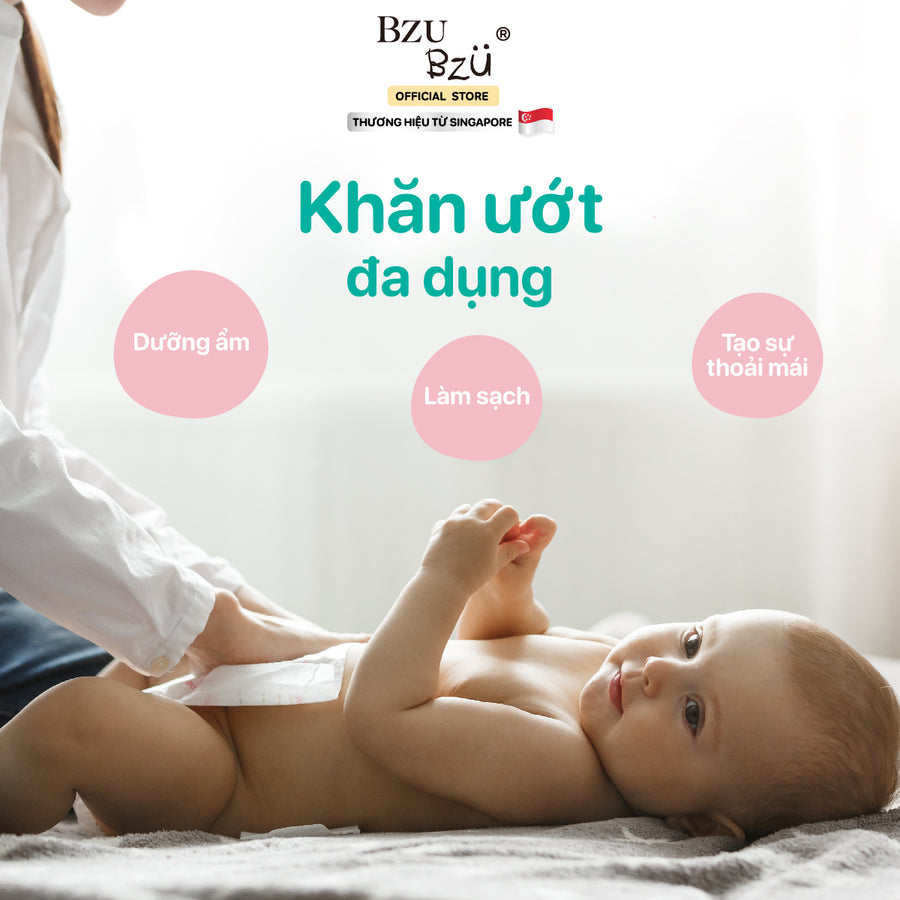 Khăn Ướt Diệt Khuẩn Cho Bé BZU BZU Baby Wipes, 80 tờ