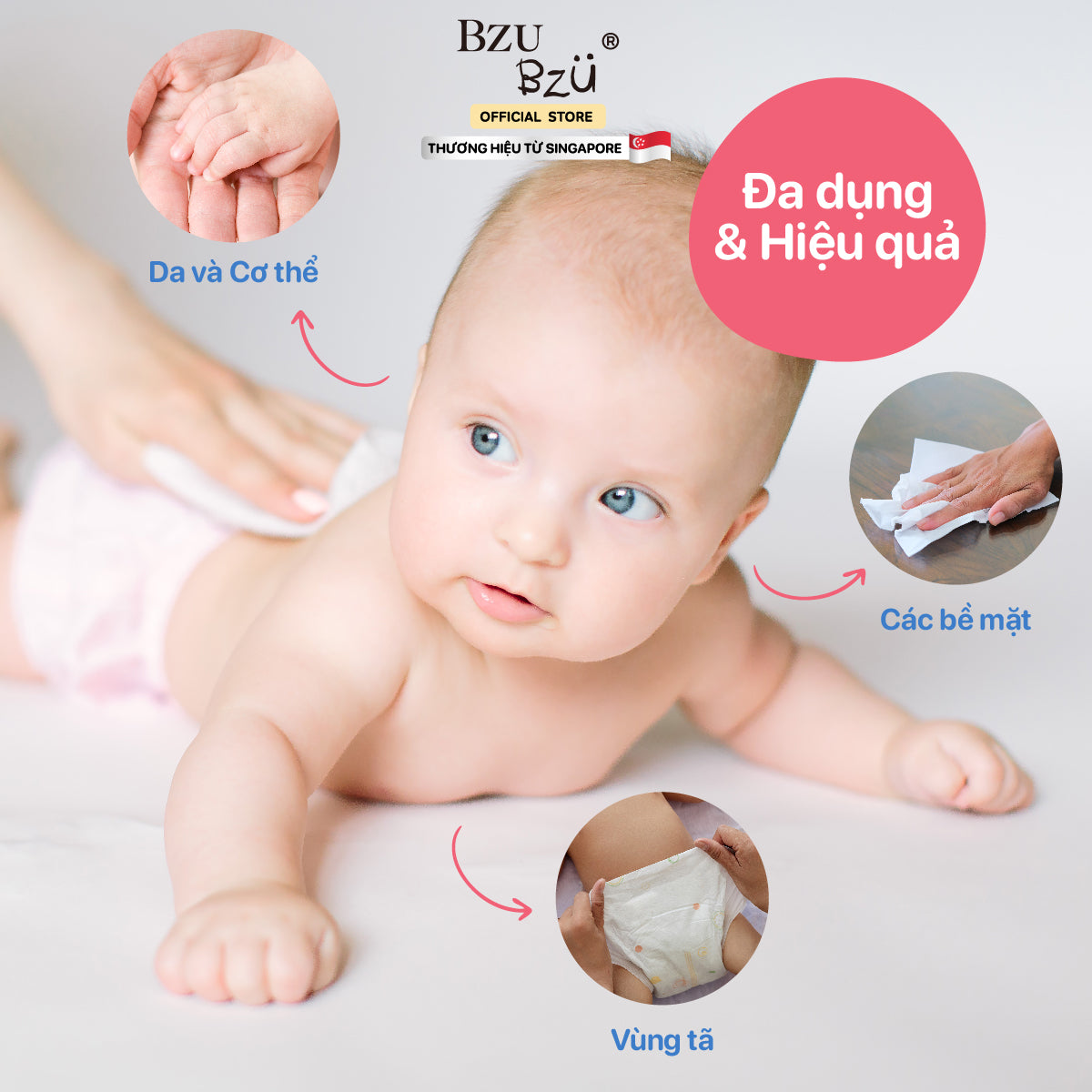 Khăn Ướt Dịu Nhẹ Em Bé BZU BZU Ultra Gentle Fragrance Free Baby Wet Wipes, 30 tờ