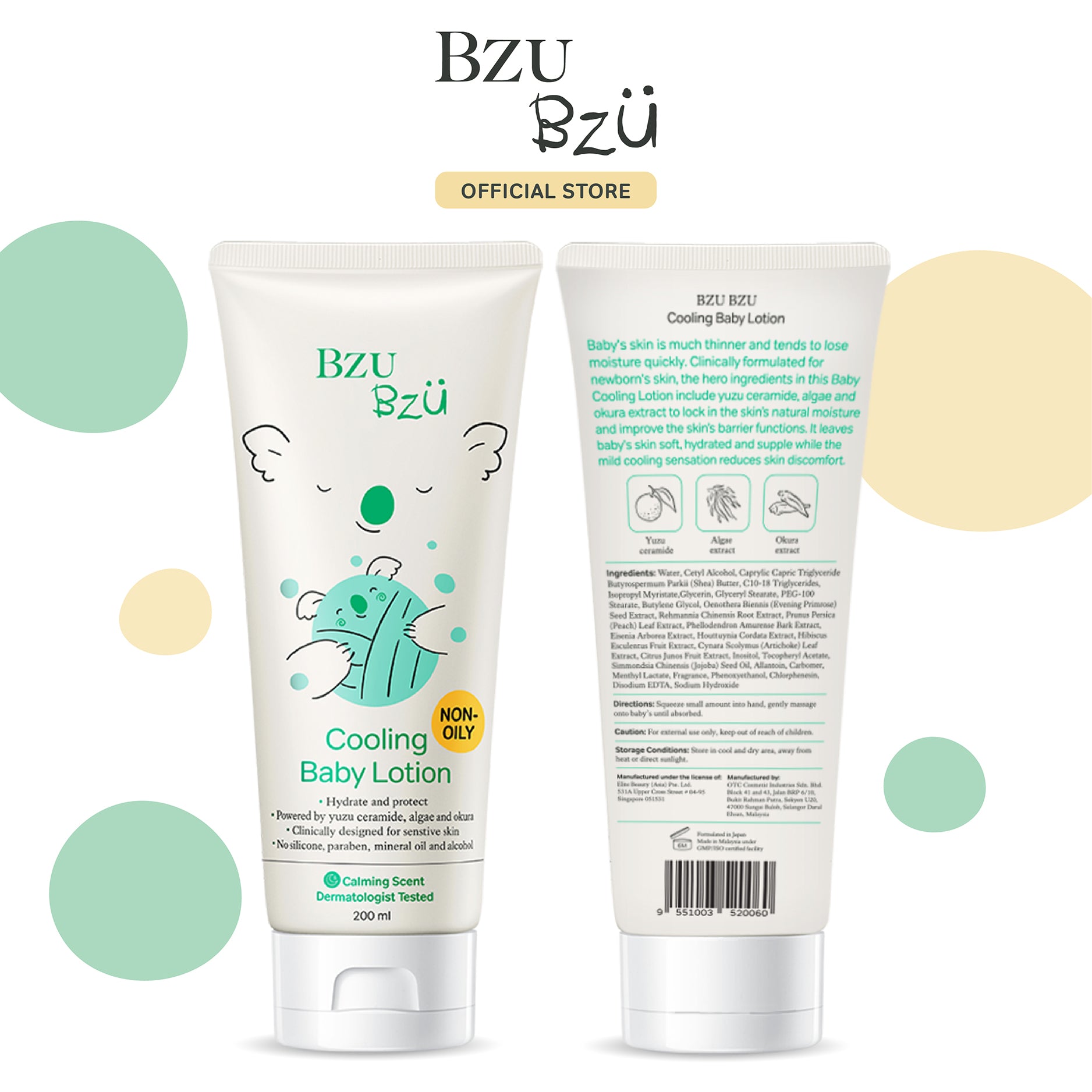 Kem dưỡng thể em bé mát dịu BZU BZU Cooling Baby Lotion, 200ml