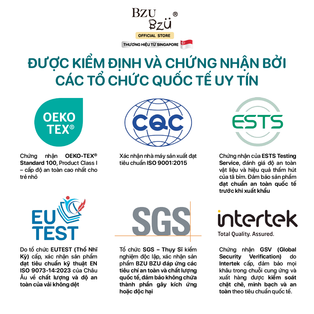 Tã dán dành cho bé sơ sinh BZUBZU VelvetBreeze - Chống tràn 14H - Khô thoáng - Size dưới 5Kg - 14Kg