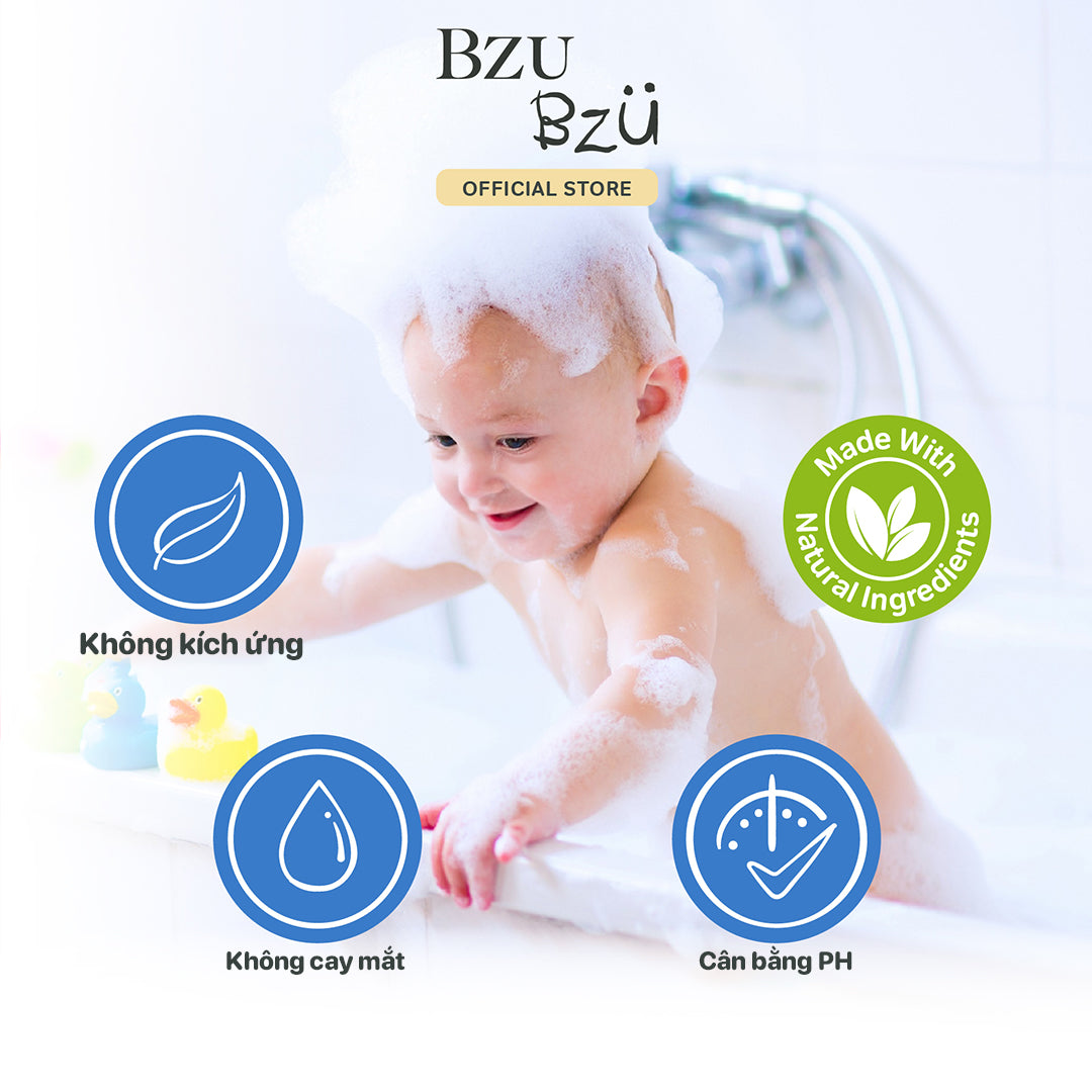 Sữa tắm gội toàn thân tạo bọt cho bé (Lô hội & Cúc La Mã) BZU BZU Baby Head-to-Toe Foam Wash (Aloe Vera & Chamomile) - 300ml