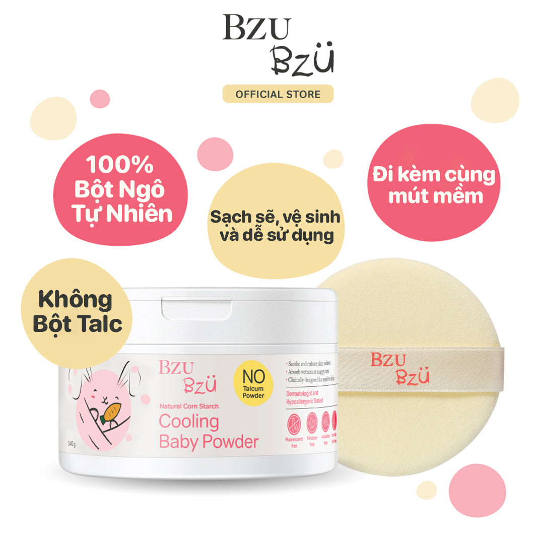 Phấn Rôm Tinh Bột Ngô BZU BZU Cooling Baby Powder, 140g