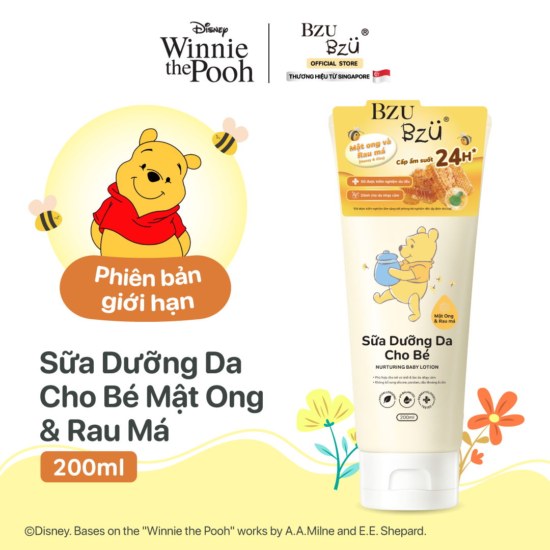Sữa Dưỡng Da Em Bé Mật Ong & Rau Má BZU BZU Nurturing Baby Lotion Cấp Ẩm Giúp Da Mềm Mại 200ml
