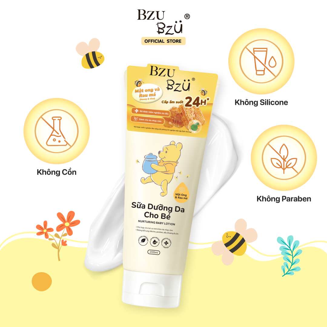 Sữa Dưỡng Da Em Bé Mật Ong & Rau Má BZU BZU Nurturing Baby Lotion Cấp Ẩm Giúp Da Mềm Mại 200ml