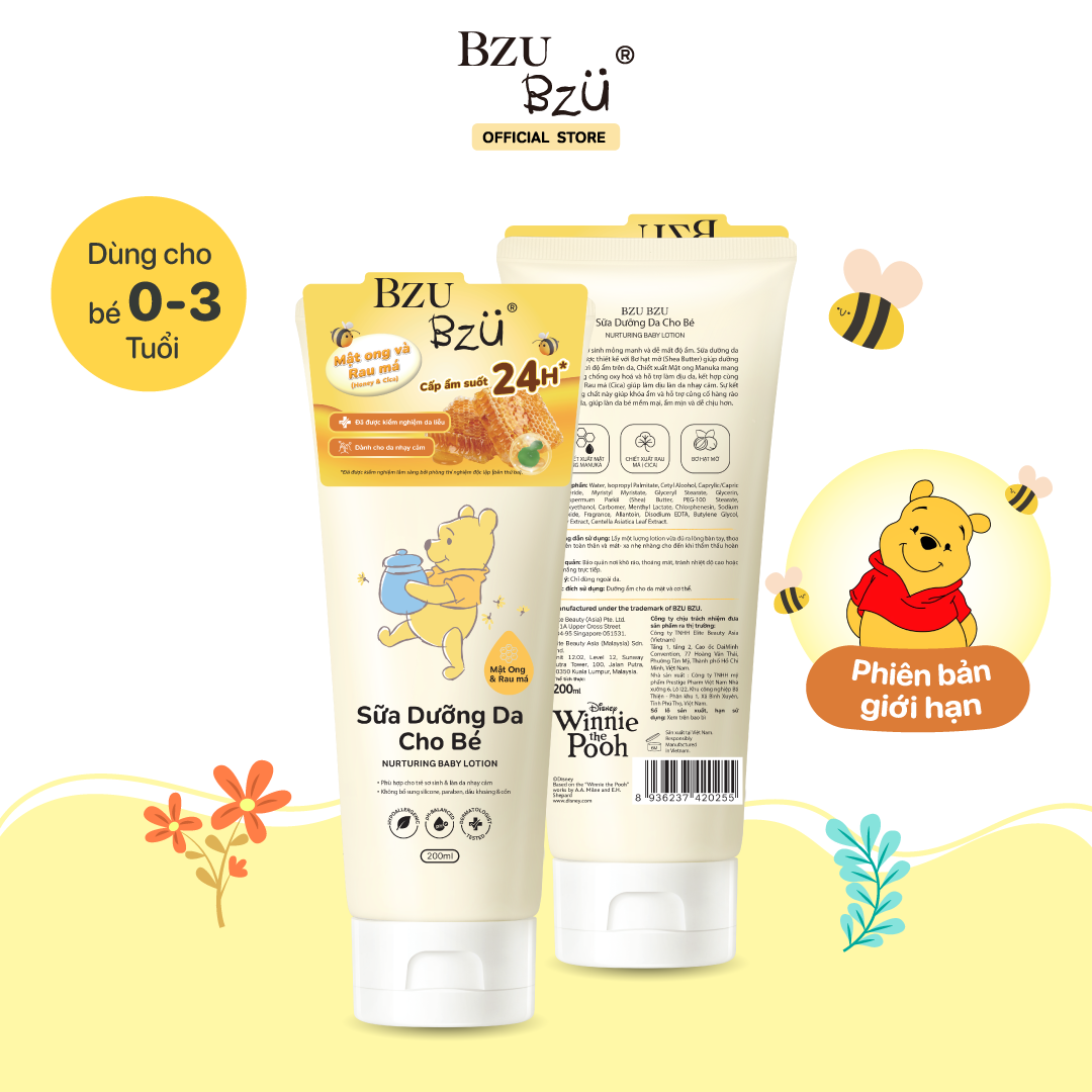 Sữa Dưỡng Da Em Bé Mật Ong & Rau Má BZU BZU Nurturing Baby Lotion Cấp Ẩm Giúp Da Mềm Mại 200ml