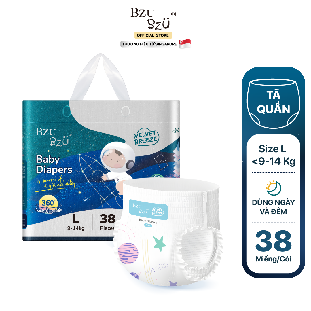 Tã quần dành cho bé sơ sinh BZUBZU VelvetBreeze - Chống tràn 14H - Khô thoáng - Size dưới 6Kg - 15Kg