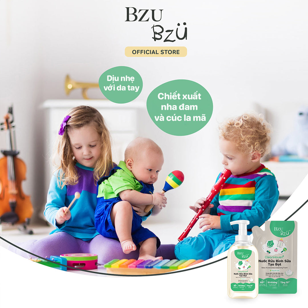 [PHIÊN BẢN MỚI] Nước Rửa Bình Sữa, Rau Củ Quả Và Đồ Dùng Em Bé Thuần Chay BZU BZU CleanHaven Tạo Bọt 500ml, Không Mùi