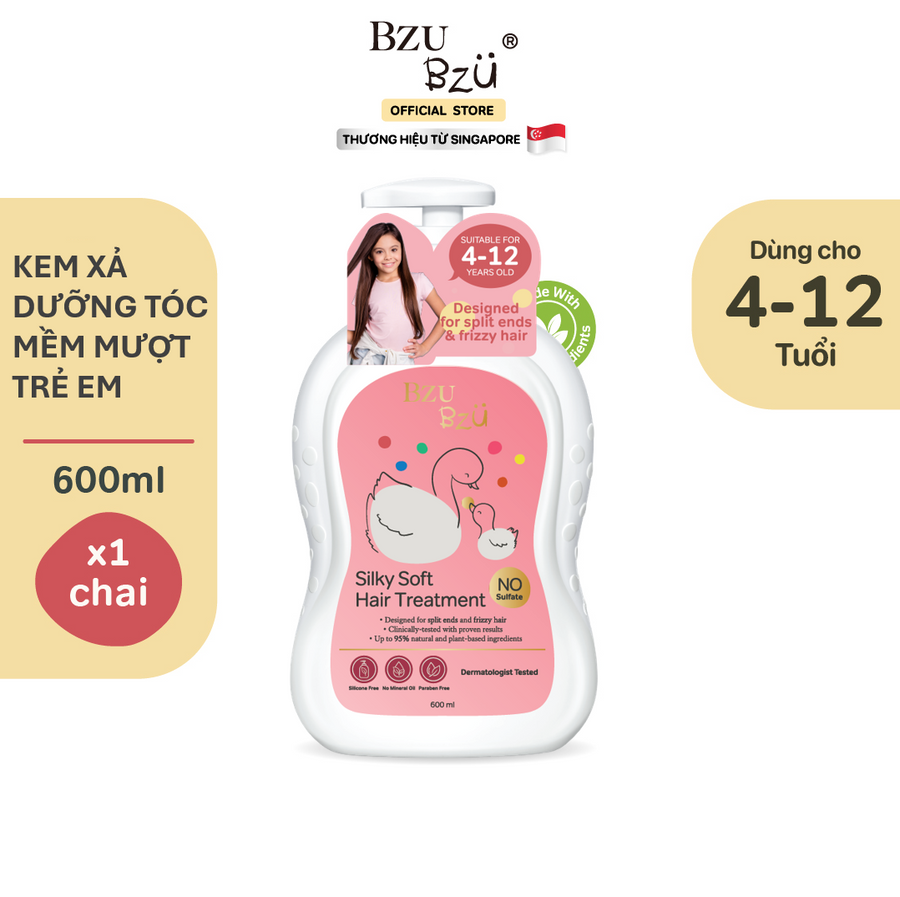 Kem Xả Dưỡng Tóc Mềm Mượt BZU BZU Silky Soft Kids Hair Treatment, 600ml