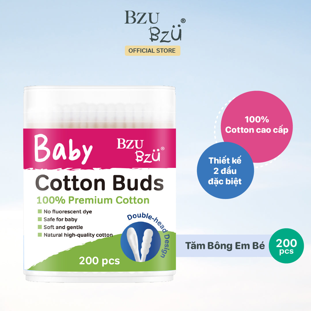 Tăm bông cotton em bé Bzu Bzu Cotton Buds 200pcs