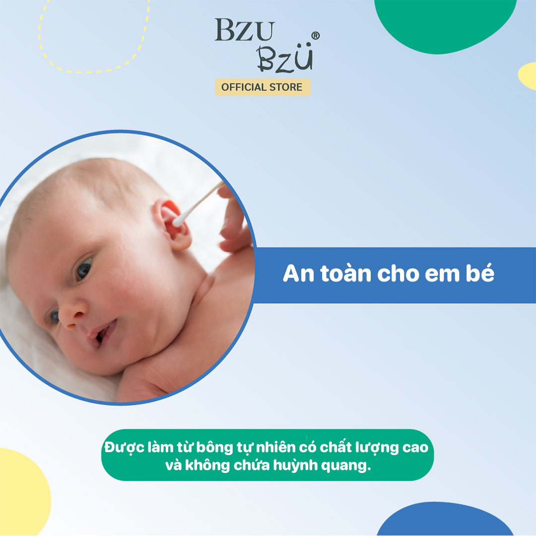 Tăm bông cotton em bé Bzu Bzu Cotton Buds 200pcs